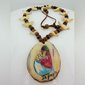 Vintage Ted DeGrazia "White Dove" Necklace - Signed- Bird Fetish Beads